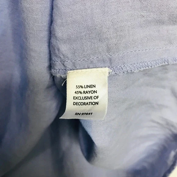 J. Jill Blue Linen Blend XL Missy Embroidered Lace Split Neck Blouse 3/4 Sleeve - Picture 5 of 6